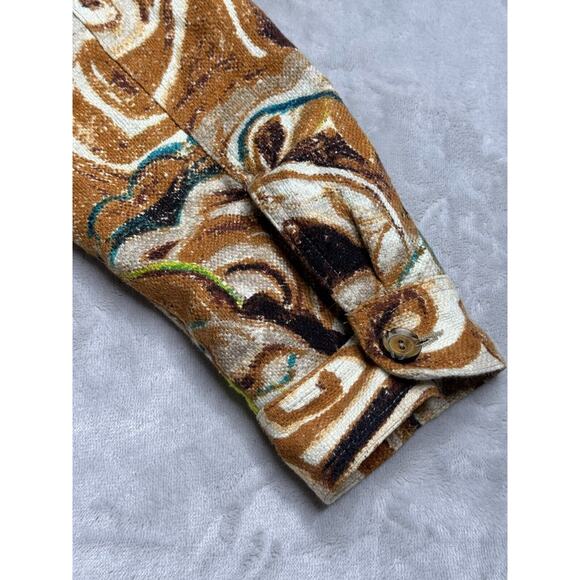 Chicos Blazer Jacket Womens Large Woven Cotton Brown Blue Abstract Print Button - Picture 5 of 11